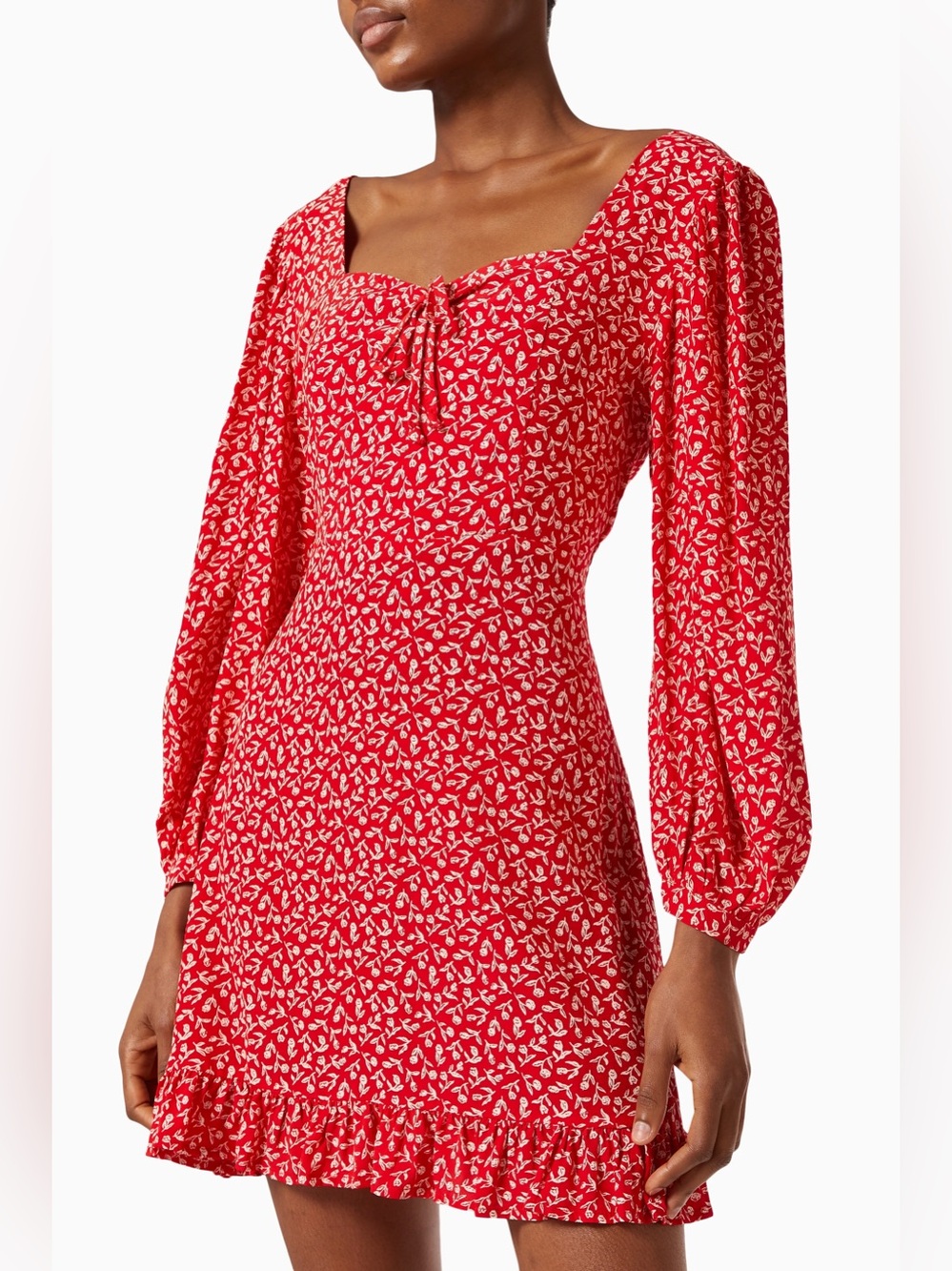Faithfull The Brand Arianne Mini Dress XS US 2 Red Floral Sweetheart Rayon